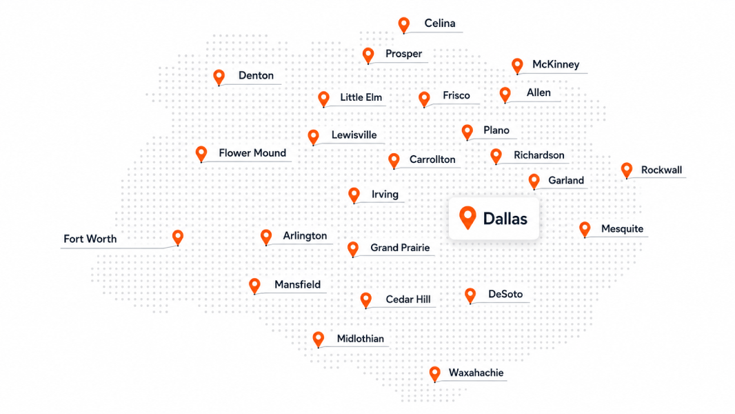 Dallas Fort Worth foundation repair service area map