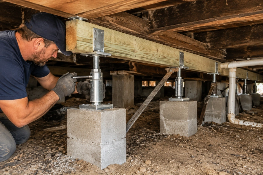 Pier and beam foundation repair beneath a raised Texas home – DFW Foundation Services