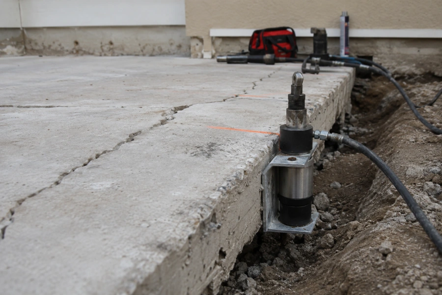 Concrete slab foundation repair work on a residential property